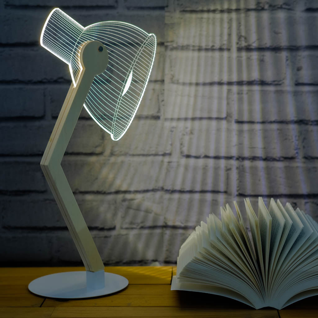3D illusion led desk lamp made in England.